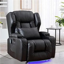 SAMERY Power Recliner Chair with Massage and Heat- Wingback Electric Recliners Chair for Elderly & Adult Ergonomic Lounge Sofa Home Theater Seating with LED Lights/USB Port/Cup Holders/Pockets